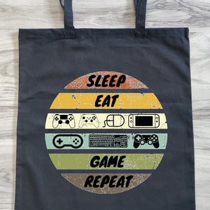 Sleep Eat Game Repeat Tote Bag - Organic Cotton Gamer Gift