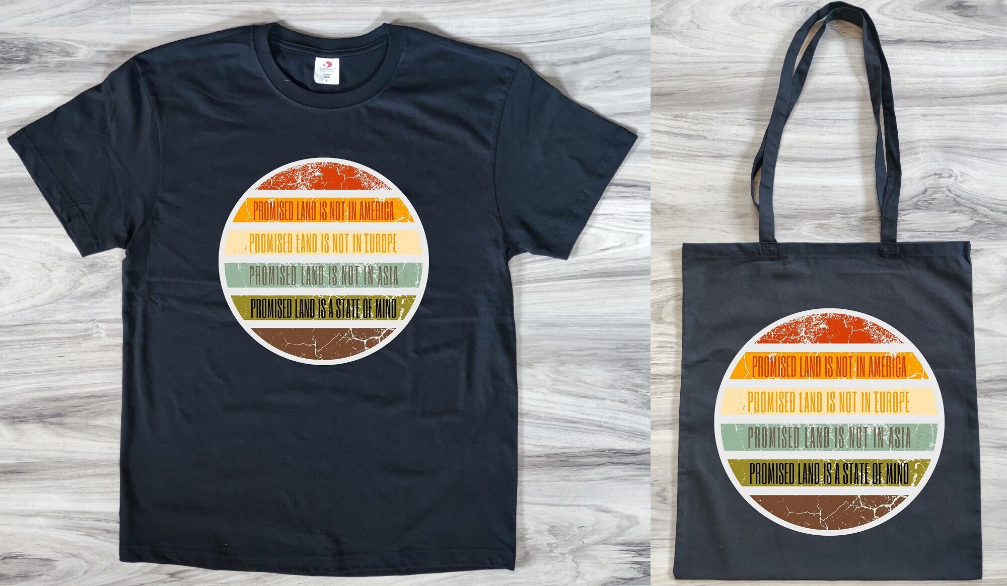 Promised Land is a State of Mind T-Shirt and Tote Bag Set - Inspirational Design Graphic Tee and Bag