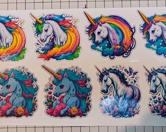 Set of 4 Kawaii Fantasy Unicorn Stickers in Two Sizes and Various Quantities