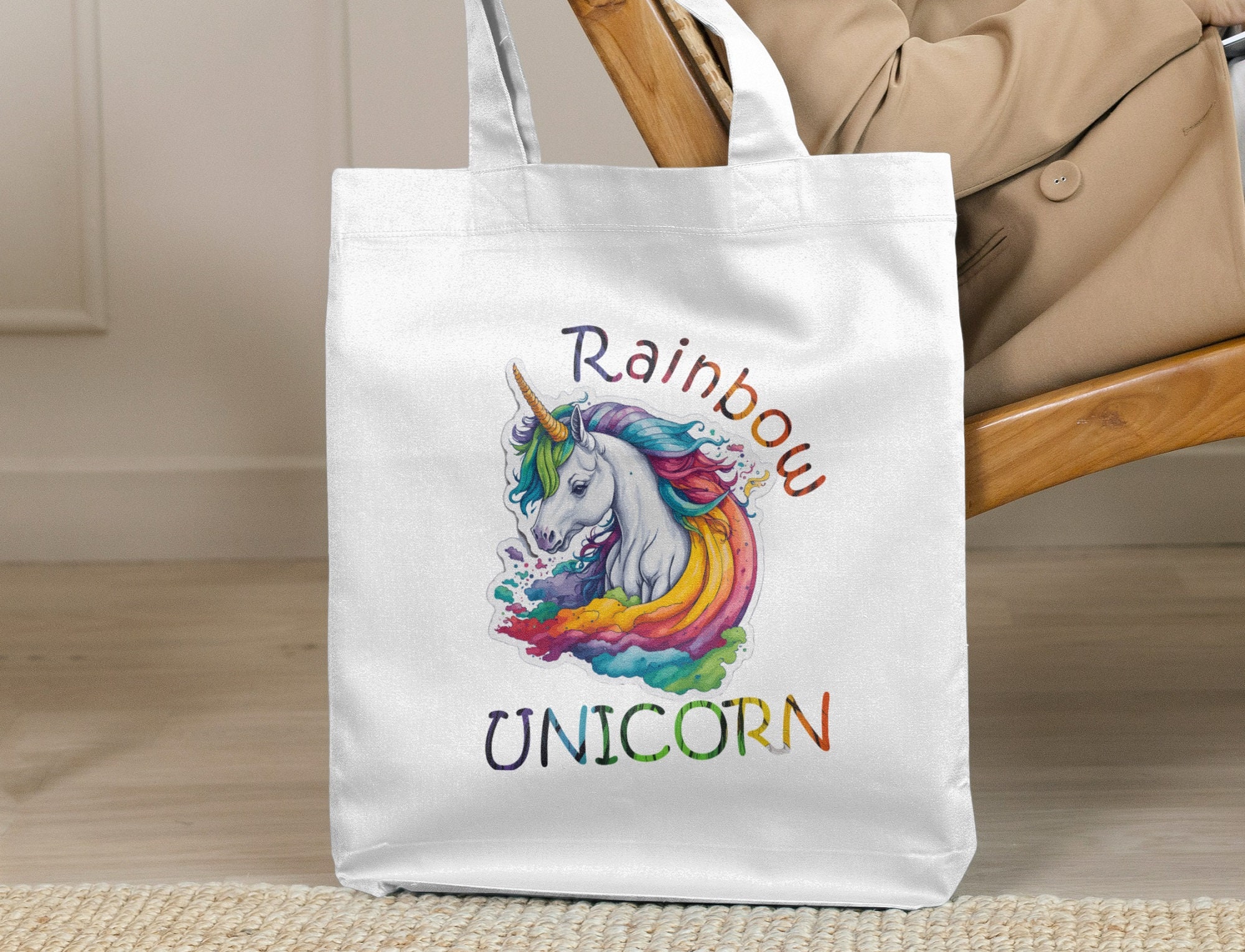 Unicorn Pastel Pattern Print Leather Tote Bag