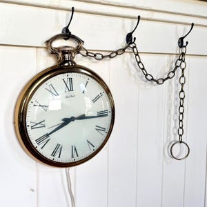 Large Vintage Pocket Watch Wall Clock: Electric United Clock Corp 1950’s