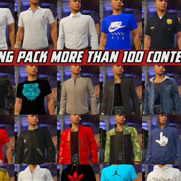 Paquete de ropa de GTA V Unisex V1 +100 prendas de vestir, mascotas, etc. / Listo para FiveM / ¡Optimizado! / Grand Theft Auto 5