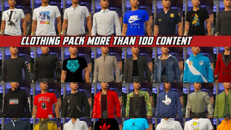 GTA V Clothes Pack Unisex V1 100 Clothings Pets Etc Fivem Ready ...