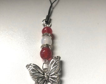 Hua Cheng Butterfly Phone Charm: Red Starry Beads, Sparkly Charm