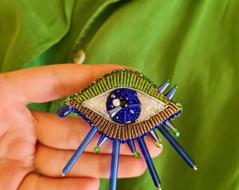 Handmade EvilEye Brooch, Evileye Brooch, Evileye Jewelry, Eyes Brooch, Blue Eyes Brooch, Beaded Brooch, Customized Gift, Embroidery Brooch