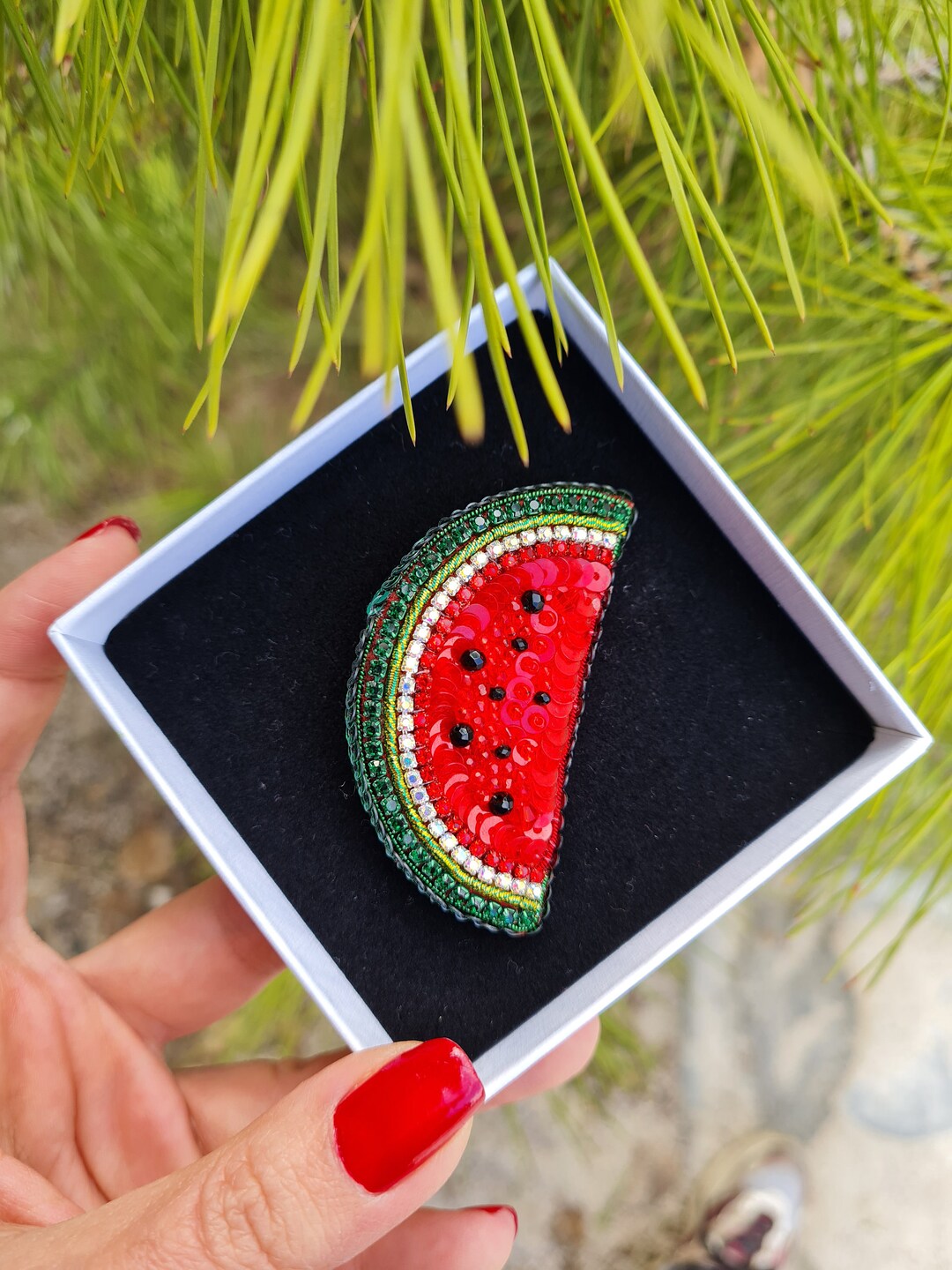 Watermelon Brooch, Handmade Fruit Jewelry, Beaded Watermelon ...