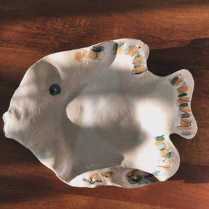 Large Vintage Hanging Pottery Fish Plate (signed)