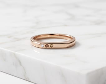 Modern Gold Bar Ring with Trio Gemstones, Three stone bar ring, Dainty Birthstone Stacking Ring, Custom Gold Jewelry, Gift for Her