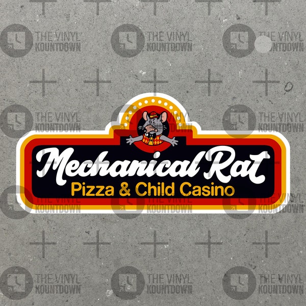 Mechanical Rat Pizza And Child Casino | Funny Retro Sticker for Toolbox, Hard Hat, Laptop, Water Bottle, Computer | Quality Vinyl Sticker