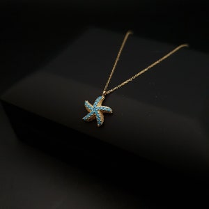 18K Real Gold Cute Starfish Necklace, Gold Starfish Necklace, Beach Tropical Design Necklace for Women, Gift for Her, birthday gift