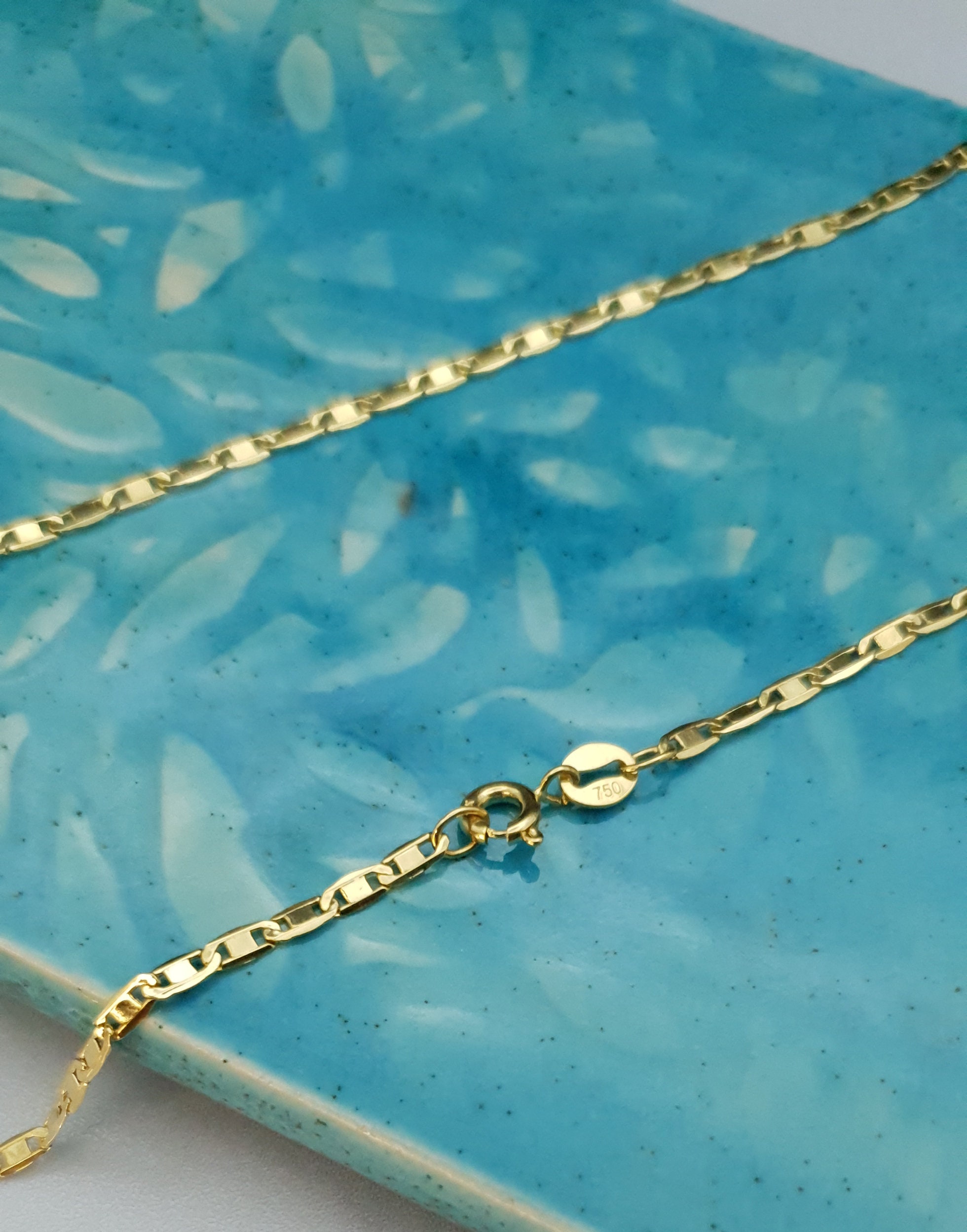 18k Real Gold Flat ANCHOR CHAIN Necklace ,2.3mm ,mariner Chain , 18k