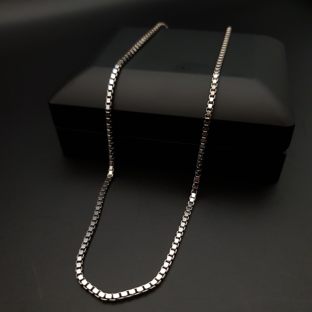 18k White Gold Box Chain Necklace - 22 Inch - Etsy
