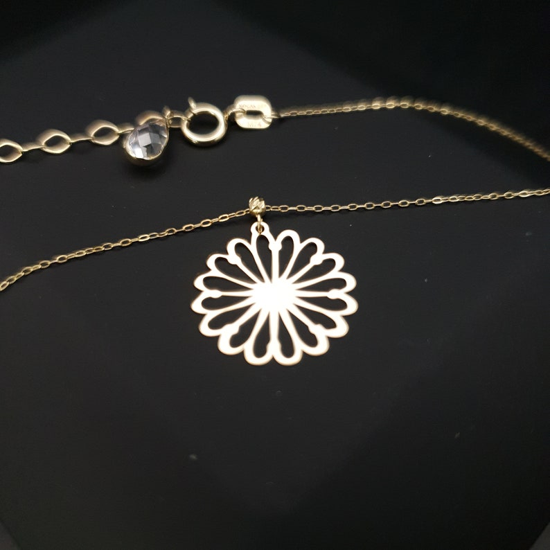 14K Real Gold Tiny Flower Necklace, Flower Pendant, ,, Flower Pendant, Dainty Necklace, charm Necklace, Gift for Her image 5