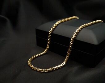 Collar de cadena de caja redonda de oro de 14 quilates (3,5 mm)