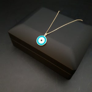 18K Real Gold Evil Eye Necklace, Blue Evil Eye Pendant, Best gift for Her, Birthday Gift, Blue Evil Eye,