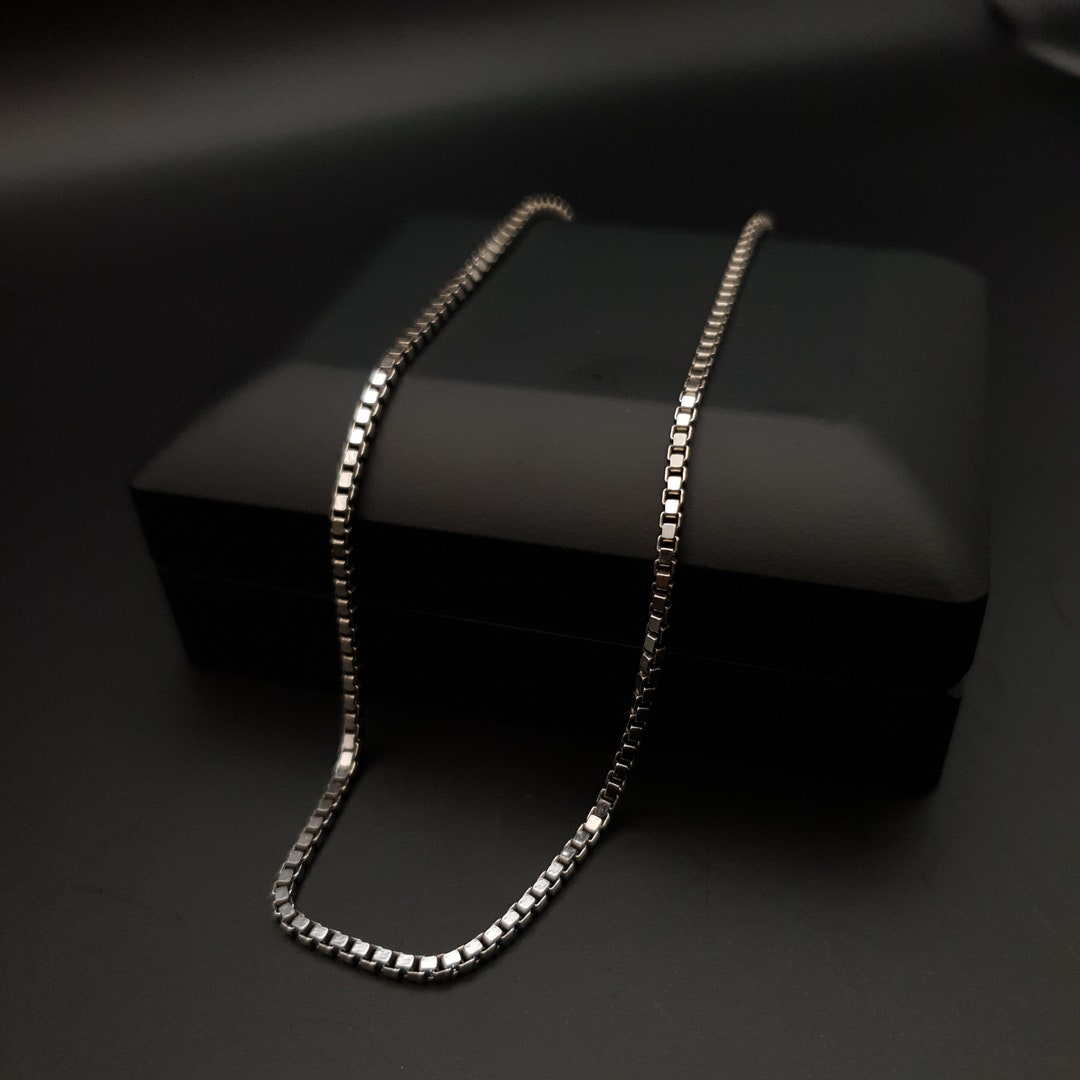 18k Solid White Gold Necklace Box Chain . Best Gift for Him or Her