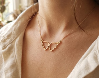 Collar de alas de ángel en oro de 18 quilates: delicado colgante, cadena de 45 cm