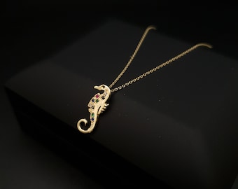 18K Real Solid Gold Modern Design Sea Horse Necklace, Sea Horse Pendant, gift for her/him, birthday gift, high quality certified gold