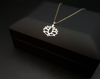 14K Gold Lotus Flower Pendant Necklace: Yoga Jewelry Gift