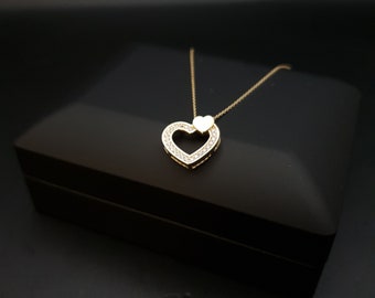 14K Real Gold Heart of Diamond Necklace, Heart pendants, Charm Necklace, best gift for her, valentine gift, birthday gift,