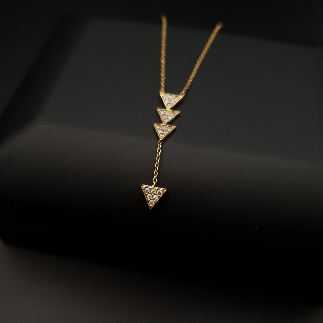 Triangular Pendants 18k Real Gold 3 Tier Triangle Pendant Necklace - Etsy