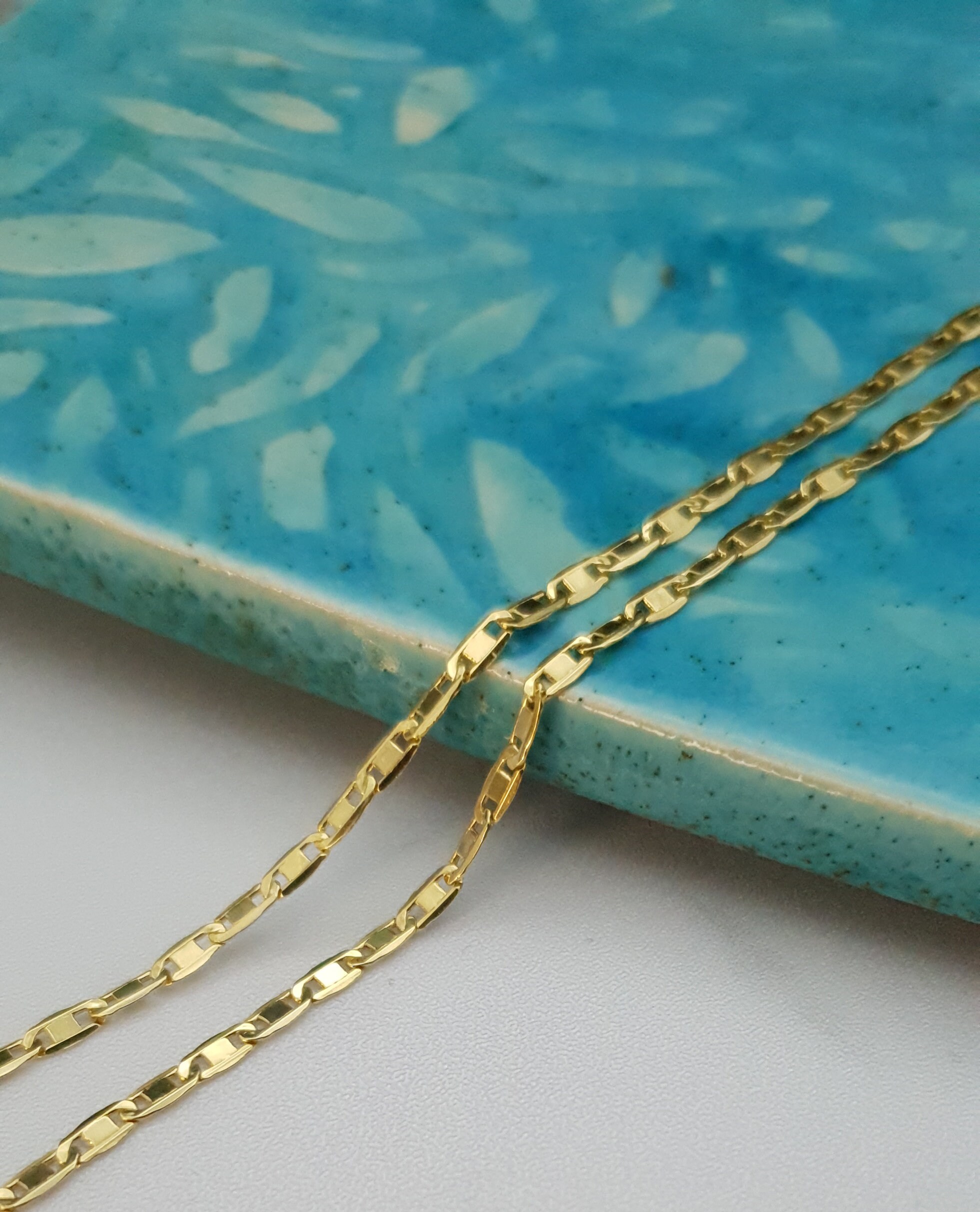 18k Real Gold Flat ANCHOR CHAIN Necklace ,2.3mm ,mariner Chain , 18k