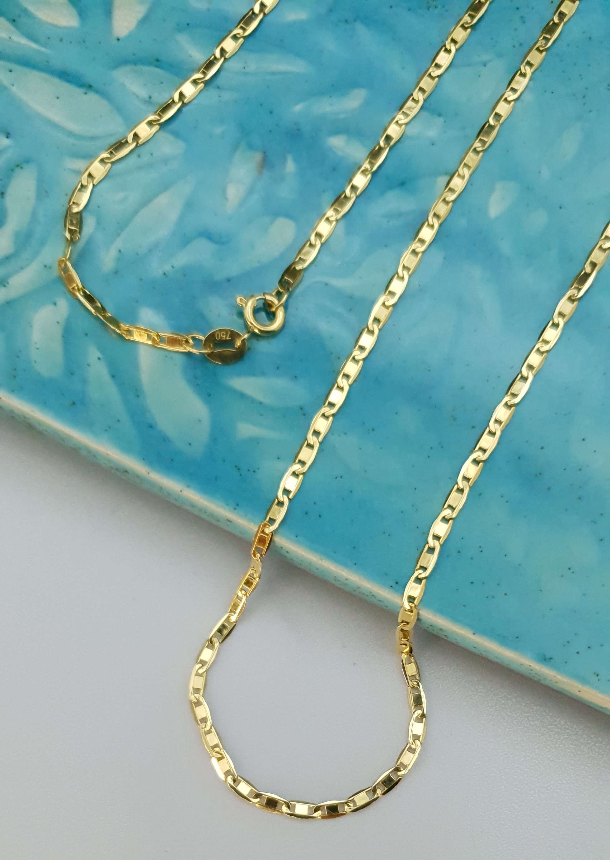 18k Real Gold Flat ANCHOR CHAIN Necklace ,2.3mm ,mariner Chain , 18k