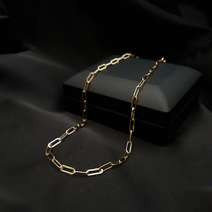 18k Real Gold PaperClip Necklace 3 MM, 18k Gold PaperClip Chain Necklace ,PaperClip Chain ,Oval Link, Christmas Gift, Gift for Her