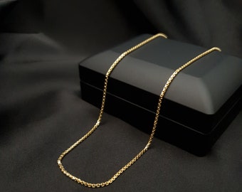 18K Real Gold Box Chain Necklace, 1.5mm , 18k Real Gold box Chain, Box Chain Necklace ,For Her ,For Him , Birthday Gift .