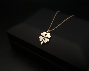 14K Gold Four Leaf Clover Necklace: Lucky Charm Pendant