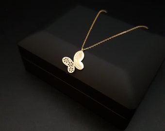 18K Real Gold Designed Butterfly Necklace, Modern Butterfly Pendants, Charm Necklace, Best Gift for Her, Birthday Gift, Gold Butterfly