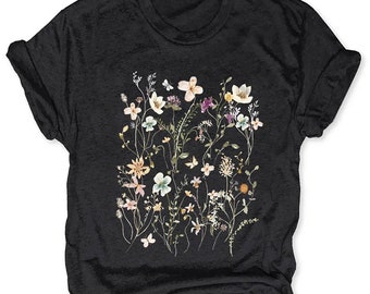 Boho Wildblumen Cottagecore Shirt, Gepresste Blumen Komfort Farben Shirt, Vintage Botanisches T-Shirt, Garten Liebhaber Geschenk, Floral Natur Shirt
