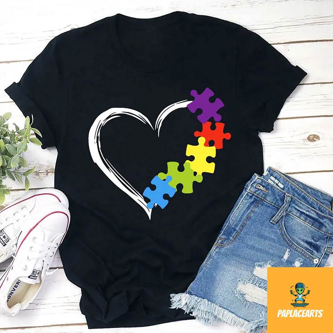 Distress Love Puzzle Heart Autism Autistic Awareness T Shirt