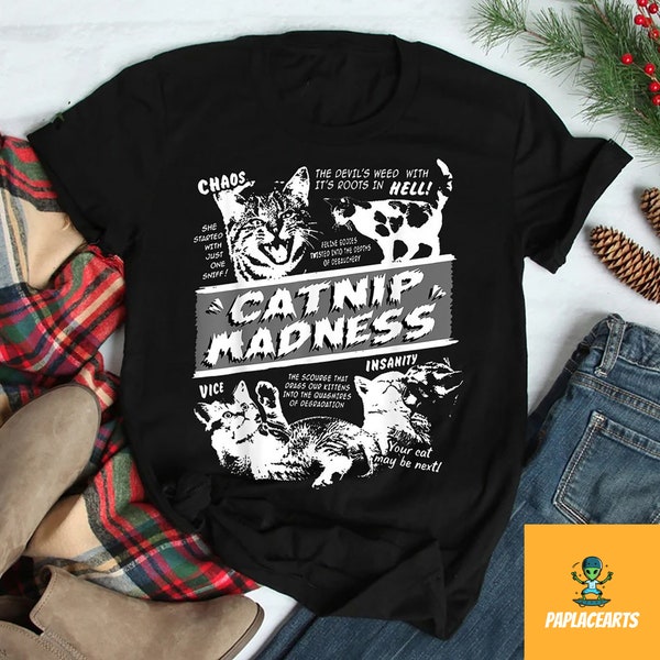 Catnip Madness T-Shirt, Cute Cat Shirt, Funny Cat Vintage Shirt, Cat Unisex Shirt, Cat Lover Shirt, Cat Graphic Shirt, Cool Cat Shirt