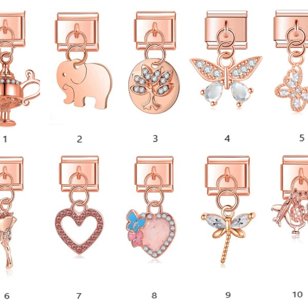 Rose Dangle Italian Charm - fits all Classic 9mm Italian Style Bracelet charms - UK stock