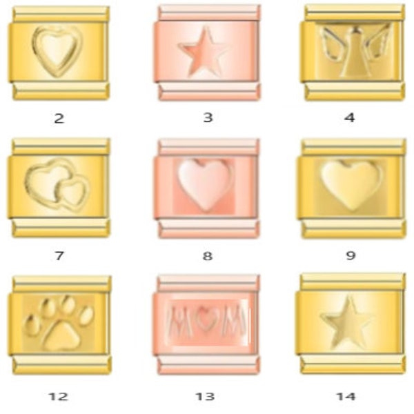 9mm Italian Charms Hearts Stars Angels in Gold & Rose Gold etc UK Stock