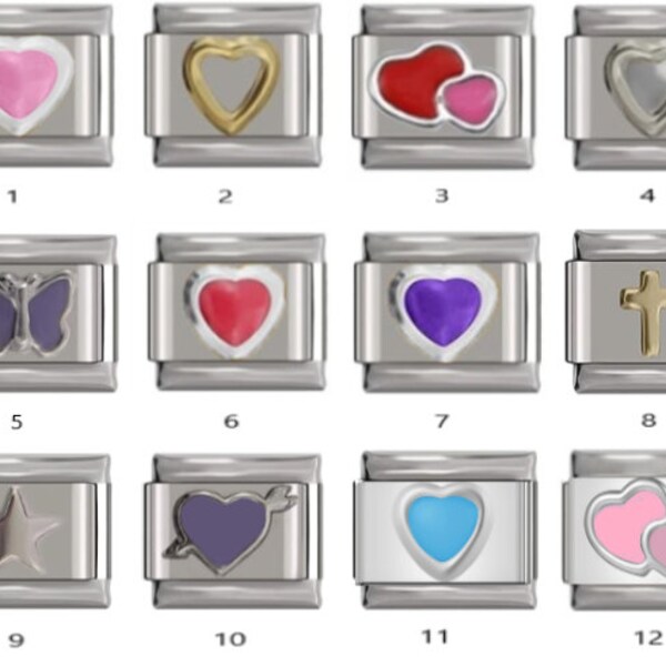 9mm Italian Charms Hearts Stars Butterflies Cross etc UK Stock