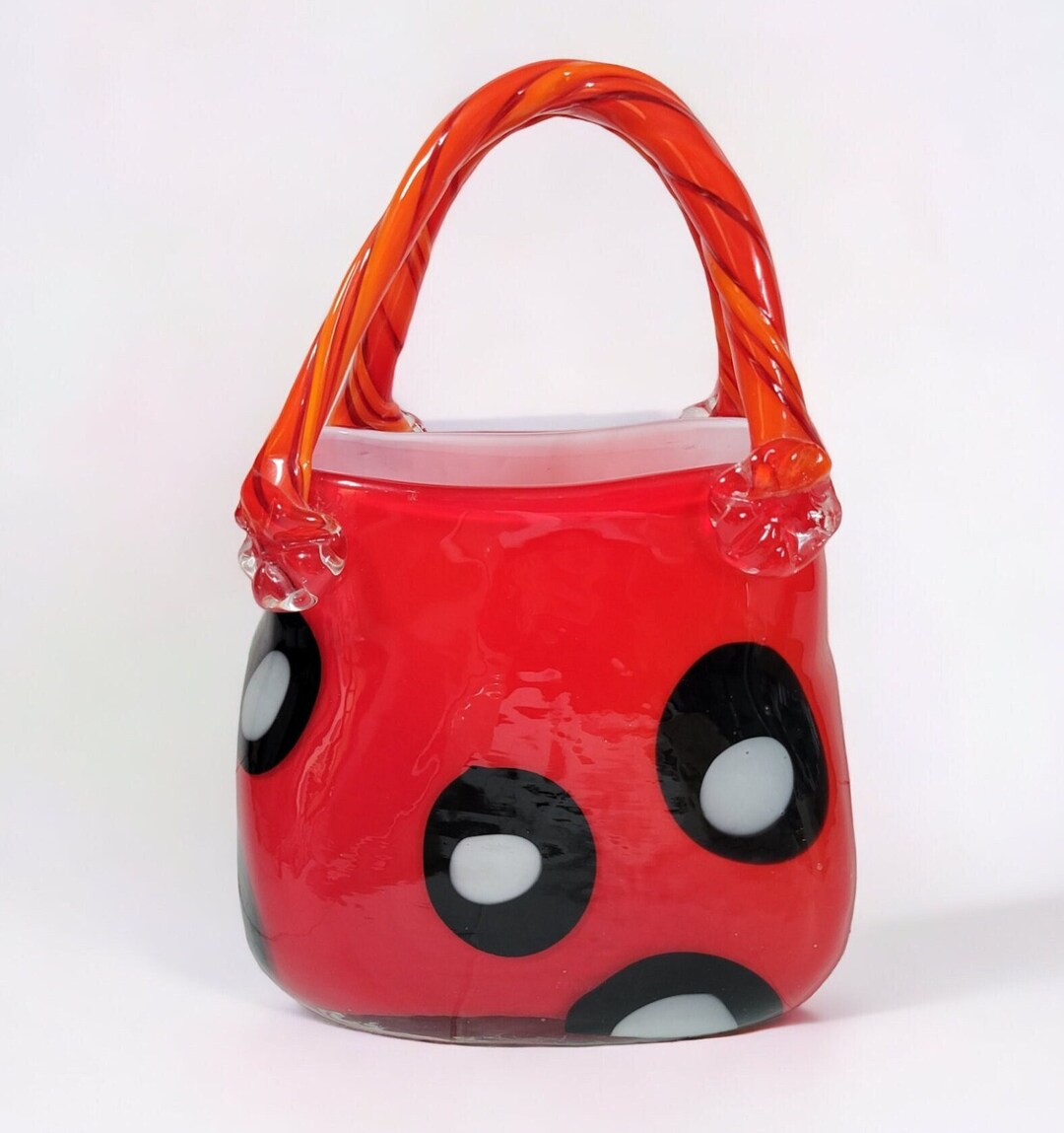 Hand Blown Vintage Red Glass Purse Vase With Twisted Glass Handle Etsy