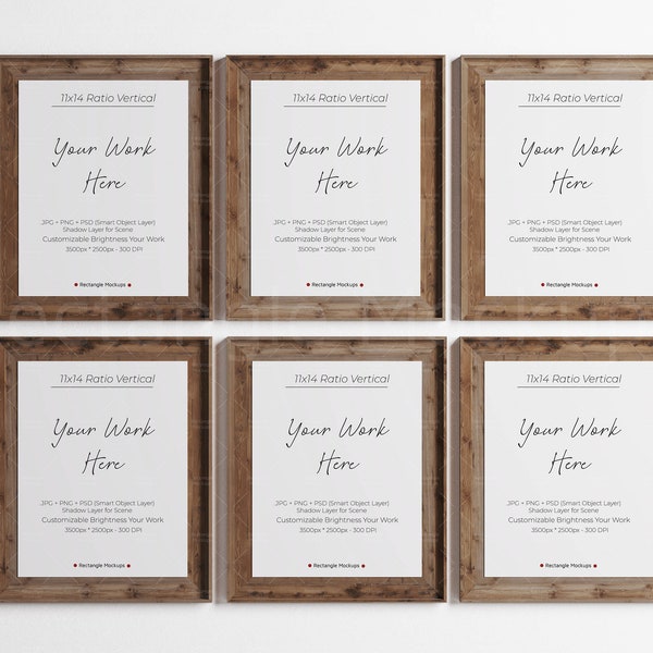 11x14 Set of Six, Frame Mockup  VINTAGE, Rustic Frame Mockup, Frame Mockup PSD, Photo Frame Mockup, Interior Mockup, Painting Frame Mockup,