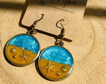 Gold Beach exposy resin earrings | summertime earrings | seaside | unique earrings