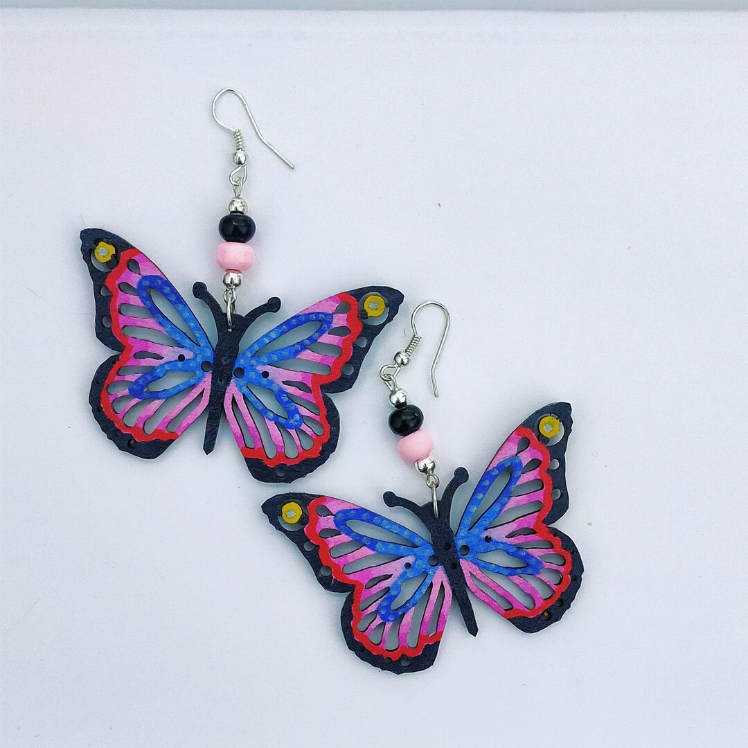 Hypnotizing Butterflies Hand-painted Wooden Earrings. - Etsy