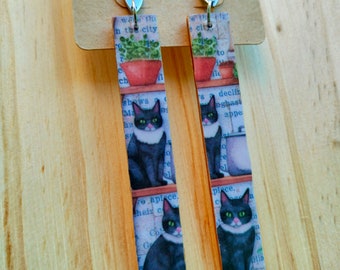 Brincos de madeira vintage decoupage Cats