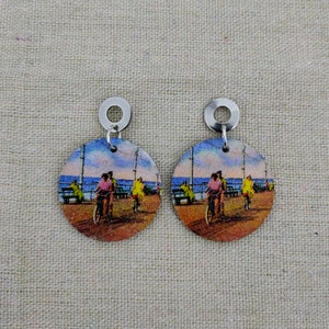 Decoupage Wooden Earrings Vintage Summer Beach Retro Boho image 3