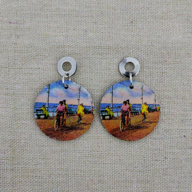 Decoupage Wooden Earrings Vintage Summer Beach Retro Boho image 3