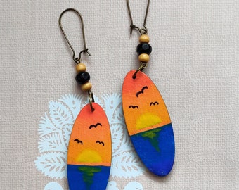 Oh! Sunset, hand-painted wooden earrings