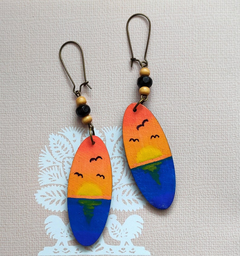 Oh Sunset, hand-painted wooden earrings image 1