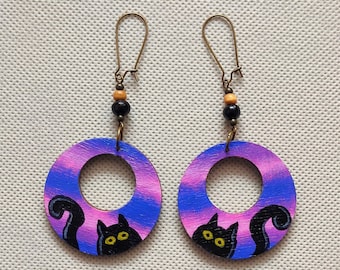 Curious Cats Hand-painted Earrings