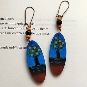 Orange Trees, hand-painted wooden earrings