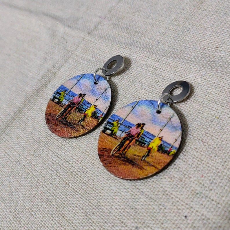 Decoupage Wooden Earrings Vintage Summer Beach Retro Boho image 2