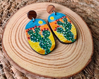 Prickly pears, hand-painted wooden earrings | nature | opuntia earrings | painted jewelry | painted opuntia | mexican landscape | nopales